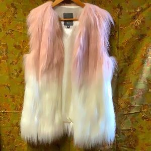 Guess fur like long vest Pink / White